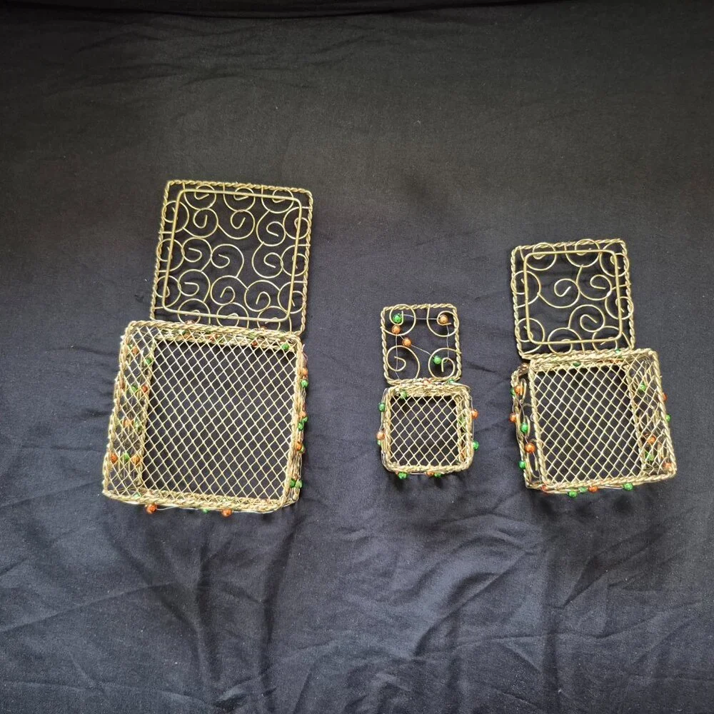 Vintage Decorative Wire Beaded Nesting Boxes (Set of 3)